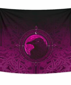 Viking Style Tapestry Ethnic Odin Raven Pink for Wall Décor