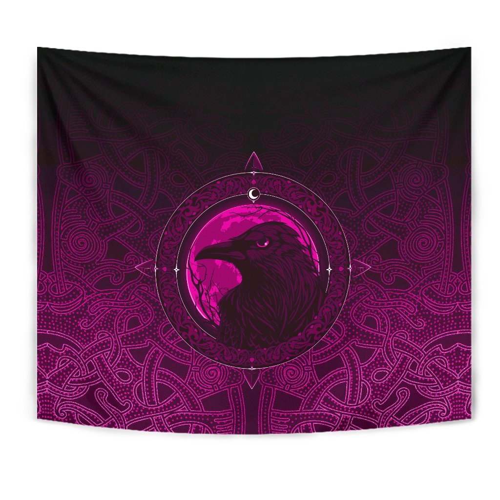 Viking Style Tapestry Ethnic Odin Raven Pink for Wall Décor