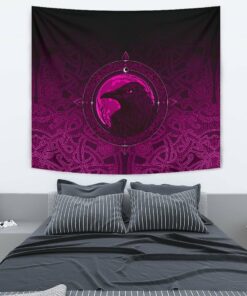 Viking Style Tapestry Ethnic Odin Raven Pink for Wall Décor