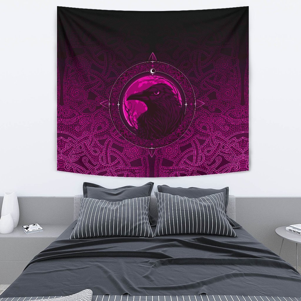Viking Style Tapestry Ethnic Odin Raven Pink for Wall Décor