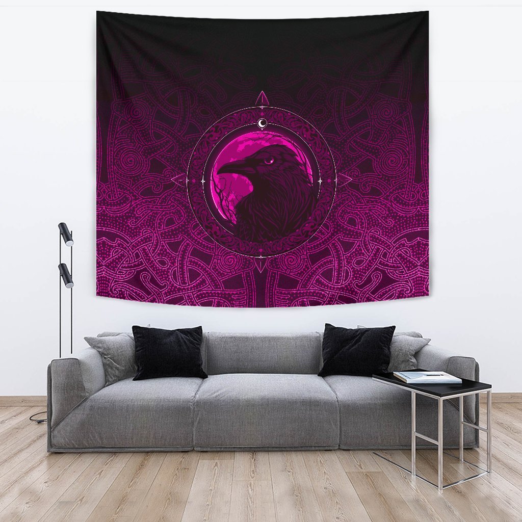 Viking Style Tapestry Ethnic Odin Raven Pink for Wall Décor