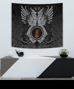 Viking Style Tapestry Fehu Rune Raven Tattoo for Wall Décor