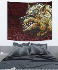 Viking Style Tapestry Fenrir On The Blood Moon Background for Wall Décor