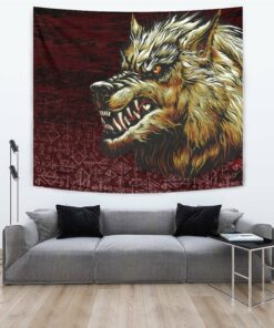 Viking Style Tapestry Fenrir On The Blood Moon Background for Wall Décor