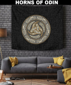 Viking Style Tapestry Fenrir Raven And Vegvisir Tattoo Cyan for Wall Décor