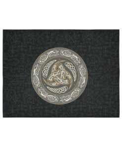 Viking Style Tapestry Fenrir Raven And Vegvisir Tattoo Cyan for Wall Décor