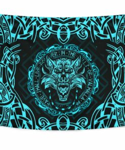 Viking Style Tapestry Fenrir Viking Cyan 3D for Wall Décor