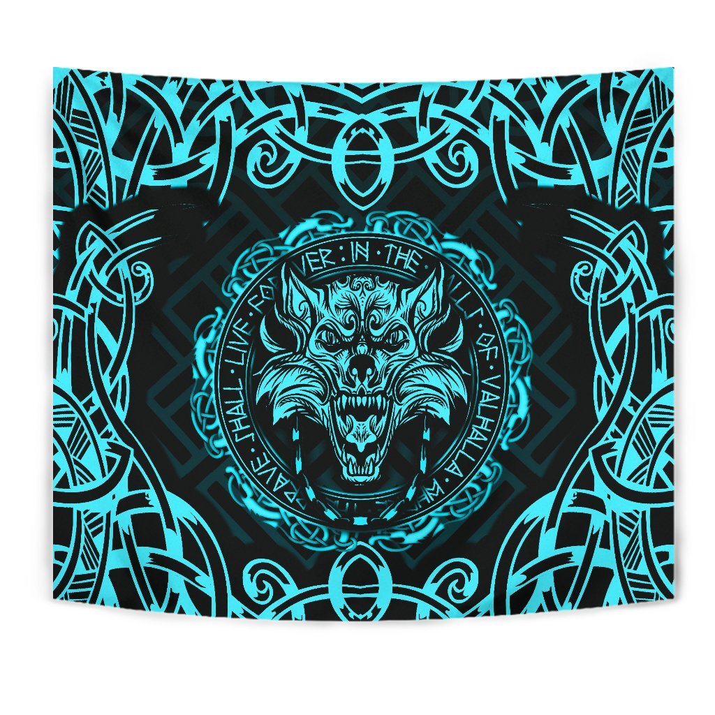 Viking Style Tapestry Fenrir Viking Cyan 3D for Wall Décor