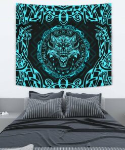 Viking Style Tapestry Fenrir Viking Cyan 3D for Wall Décor