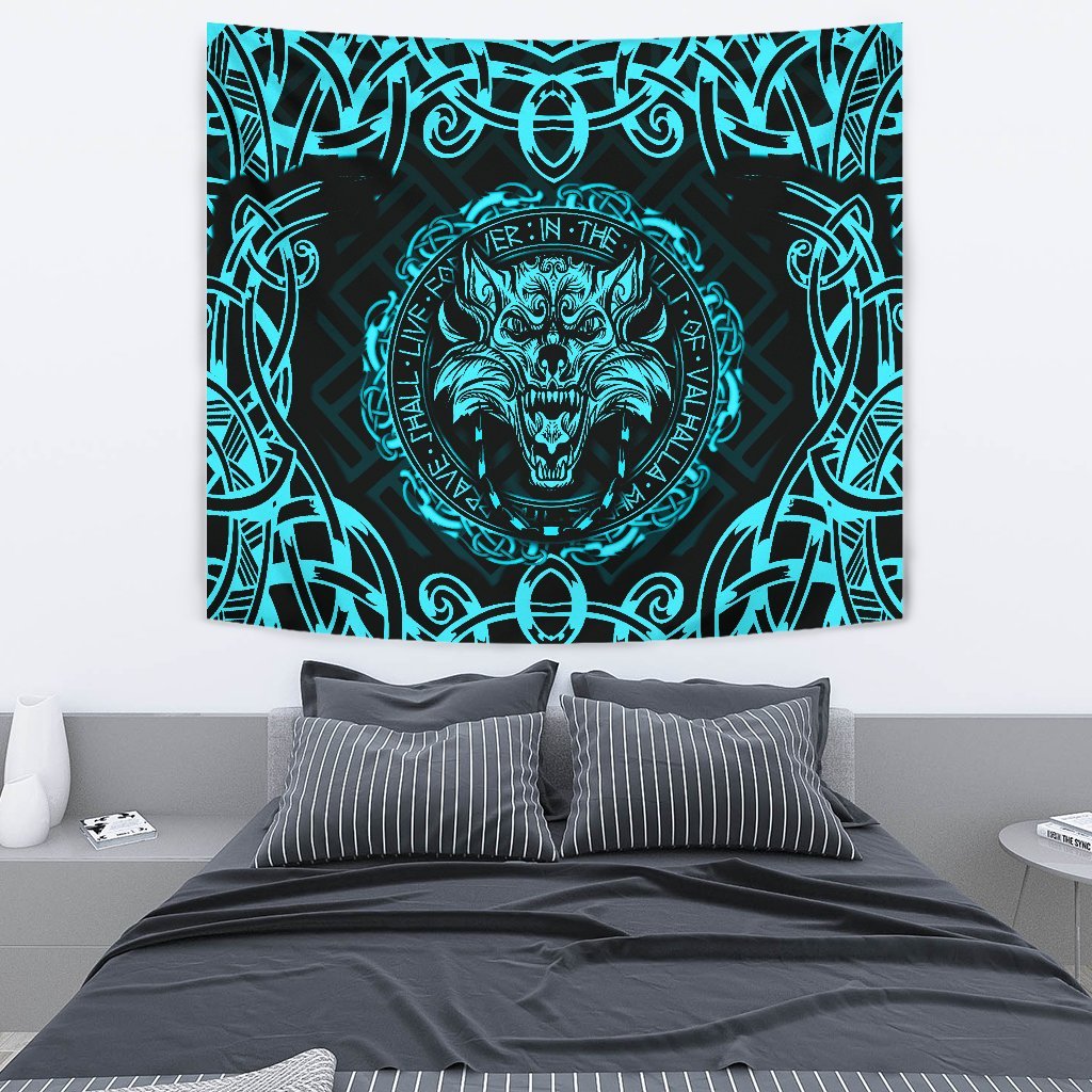 Viking Style Tapestry Fenrir Viking Cyan 3D for Wall Décor