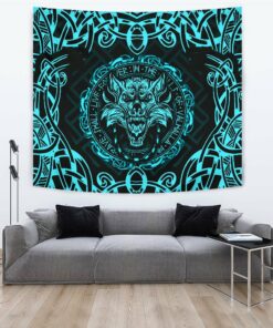 Viking Style Tapestry Fenrir Viking Cyan 3D for Wall Décor
