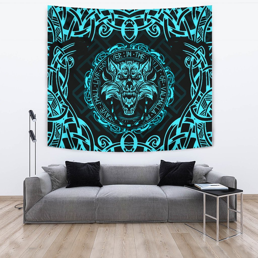 Viking Style Tapestry Fenrir Viking Cyan 3D for Wall Décor