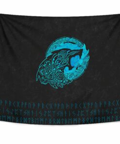 Viking Style Tapestry Fenrir Wolf Cyan for Wall Décor