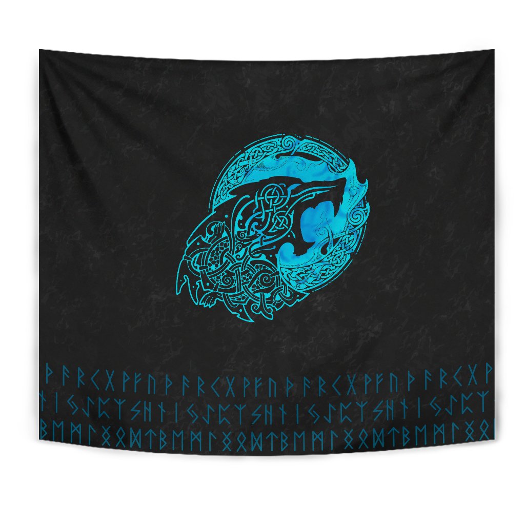 Viking Style Tapestry Fenrir Wolf Cyan for Wall Décor