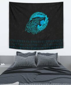 Viking Style Tapestry Fenrir Wolf Cyan for Wall Décor