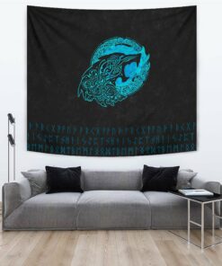 Viking Style Tapestry Fenrir Wolf Cyan for Wall Décor