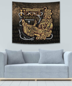 Viking Style Tapestry Gold Spear Of The God Odin Gungnir And Two Gold Ravens for Wall Décor