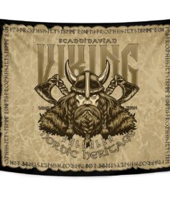 Viking Style Tapestry Golden Vegvisir Tapestry for Wall Décor