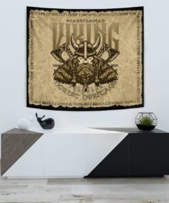 Viking Style Tapestry Golden Vegvisir Tapestry for Wall Décor