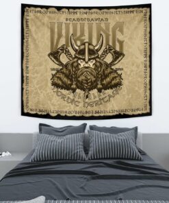 Viking Style Tapestry Golden Vegvisir Tapestry for Wall Décor