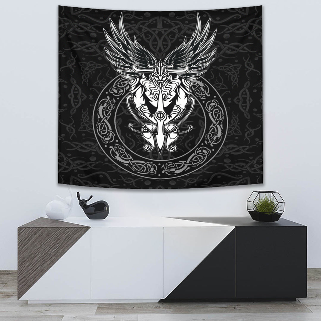 Viking Style Tapestry Haglaz Rune Raven Tattoo for Wall Décor