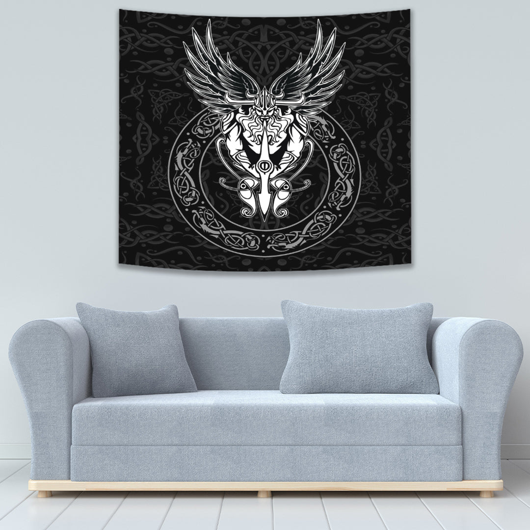 Viking Style Tapestry Haglaz Rune Raven Tattoo for Wall Décor