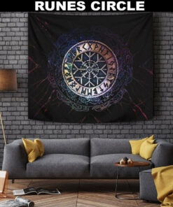 Viking Style Tapestry Helm Of Awe Runes Circle for Wall Décor