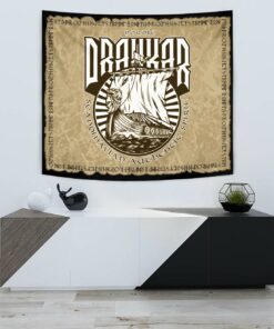 Viking Style Tapestry Helmet Raven Crossed Axes Tapestry for Wall Décor