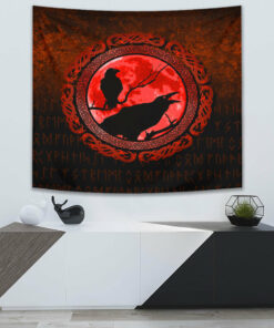 Viking Style Tapestry Isa Rune Raven Tattoo for Wall Décor