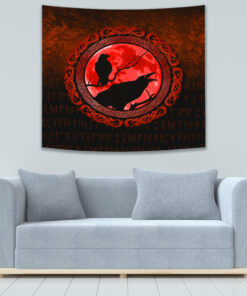 Viking Style Tapestry Isa Rune Raven Tattoo for Wall Décor