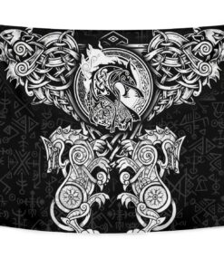 Viking Style Tapestry Kenaz Rune Raven Tattoo for Wall Décor
