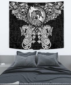 Viking Style Tapestry Kenaz Rune Raven Tattoo for Wall Décor