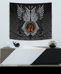 Viking Style Tapestry Mannaz Rune Raven Tattoo for Wall Décor