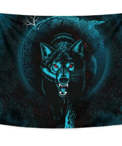 Viking Style Tapestry Moon Wolf Tattoo for Wall Décor