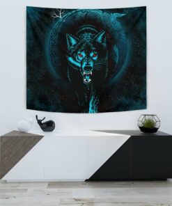 Viking Style Tapestry Moon Wolf Tattoo for Wall Décor