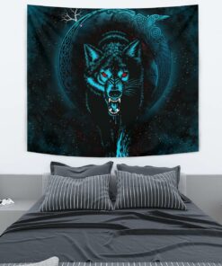 Viking Style Tapestry Moon Wolf Tattoo for Wall Décor