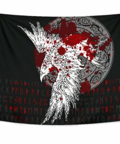 Viking Style Tapestry Mystical Raven Tattoo Blood for Wall Décor