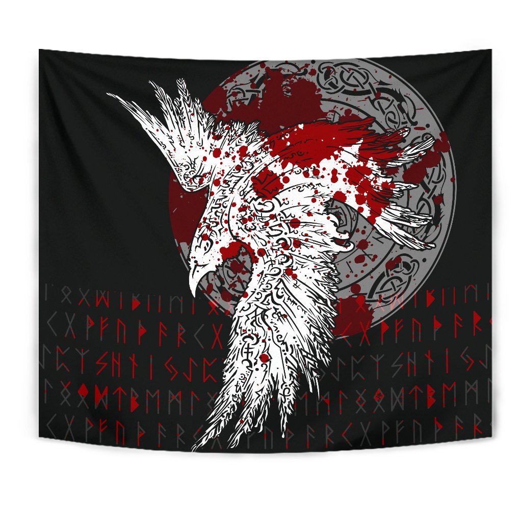 Viking Style Tapestry Mystical Raven Tattoo Blood for Wall Décor