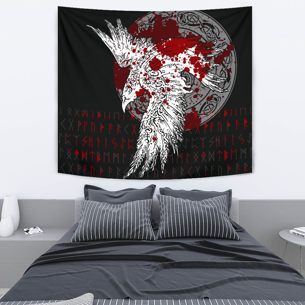 Viking Style Tapestry Mystical Raven Tattoo Blood for Wall Décor