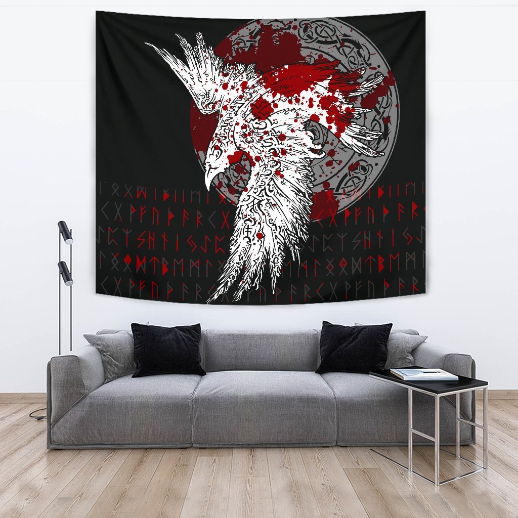 Viking Style Tapestry Mystical Raven Tattoo Blood for Wall Décor