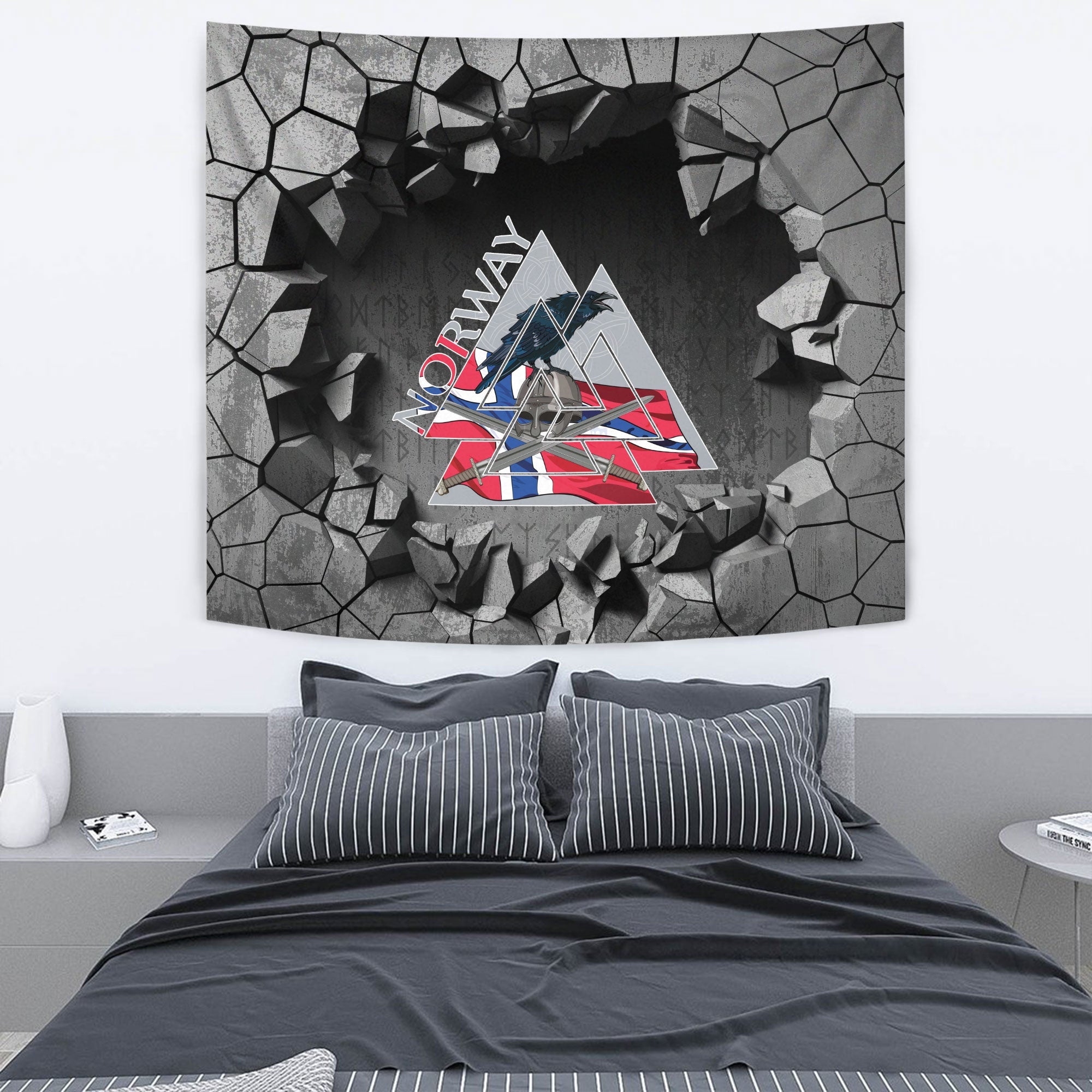 Viking Style Tapestry Norse Tattoo Wolf Tapestry for Wall Décor