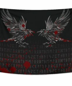 Viking Style Tapestry Odin Huginn and Muninn Rune Blood for Wall Décor