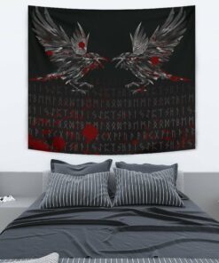 Viking Style Tapestry Odin Huginn and Muninn Rune Blood for Wall Décor