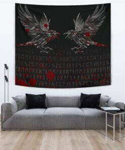 Viking Style Tapestry Odin Huginn and Muninn Rune Blood for Wall Décor