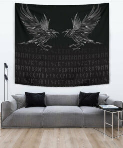 Viking Style Tapestry Odin Huginn and Muninn Rune for Wall Décor