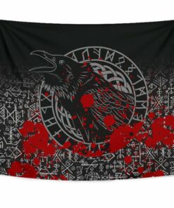 Viking Style Tapestry Odin Raven Rune Futhark Blood for Wall Décor