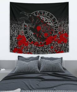 Viking Style Tapestry Odin Raven Rune Futhark Blood for Wall Décor