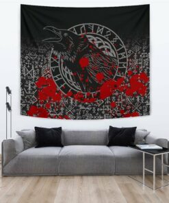 Viking Style Tapestry Odin Raven Rune Futhark Blood for Wall Décor