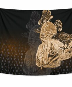 Viking Style Tapestry Odin Raven Viking Gold for Wall Décor