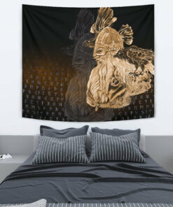 Viking Style Tapestry Odin Raven Viking Gold for Wall Décor